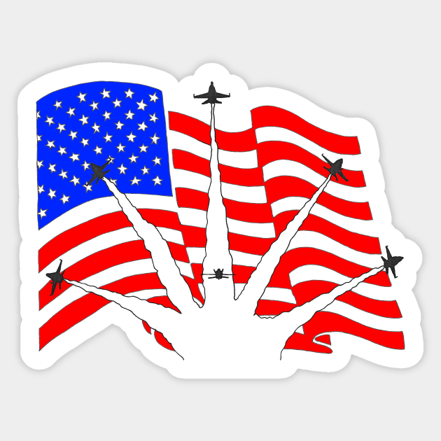 F18 Hornets flying over American Flag Ver 3 Sticker by Joseph Baker